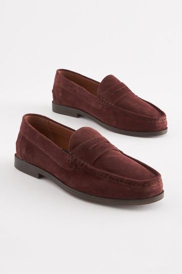 Rust Brown Suede Penny Loafers