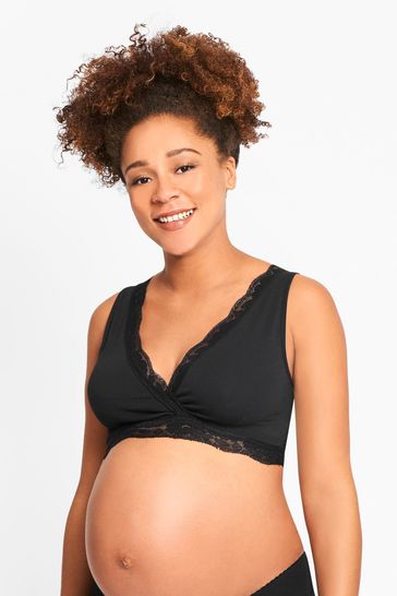 JoJo Maman Bébé Black Lace Trim Maternity & Nursing Sleep Bras