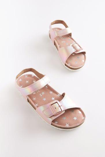 Pink Rainbow Shimmer Standard Fit (F) Leather Corkbed Sandals