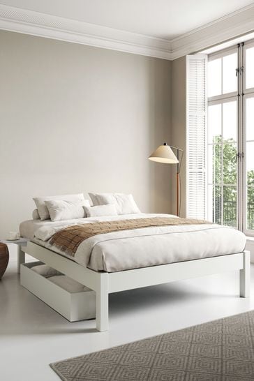 Get Laid Beds White Platform Square Leg Solid Wood Bed Combo