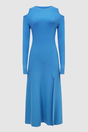 Buy Reiss Blue Jean Cold Shoulder Knitted Dress from Next Luxembourg