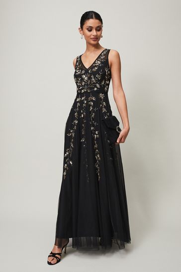 Phase Eight Anabella Black Beaded Tulle Dress