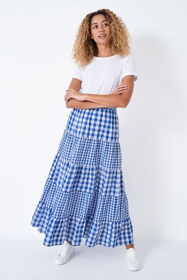 Buy Crew Clothing Bright Blue Check Print Cotton A Line Skirt from