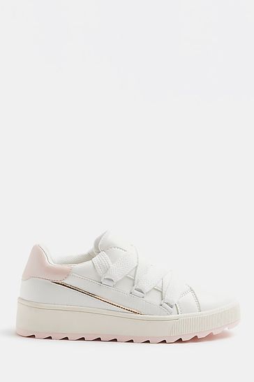 River Island Girls Wide Laced Plim White Trainers