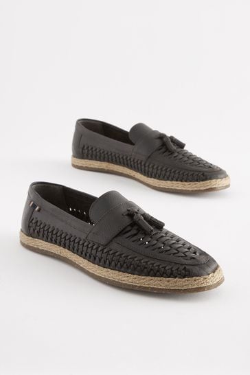 Dark Brown Weave Tassel Loafers