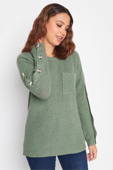 Long Tall Sally Green Button Sleeve Jumper