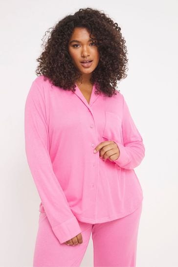 Simply Be Pink Pretty Secrets Ribbed Button Through Pyjama Set