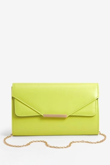 Lime Green Clutch Bag With Cross-Body Chain