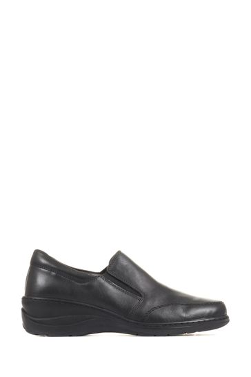 Loretta Black Leather Slip-On Shoes