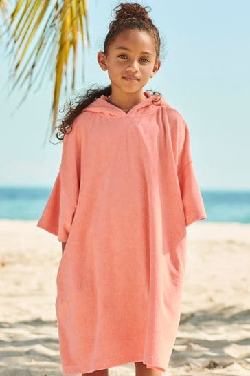 Orange Oversized Hooded Towelling Cover-Up