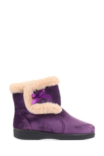 Pavers Ladies Purple Wide Fit Slipper Boots