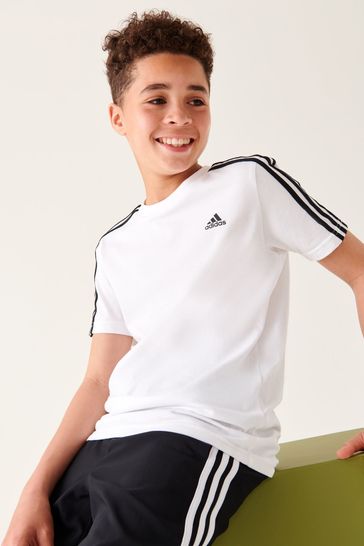 adidas White Sportswear Essentials 3-Stripes Cotton T-Shirt