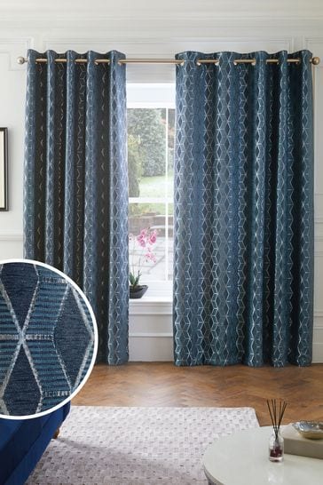 Blue hot sale geometric curtains