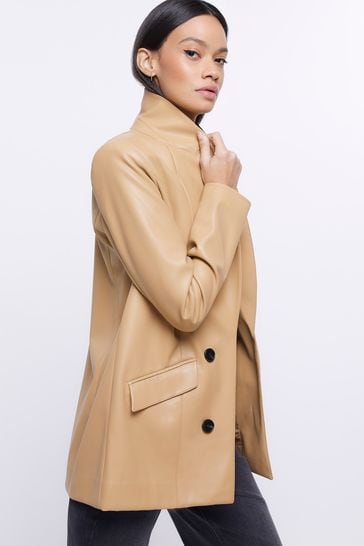 Camel blazer river island new arrivals