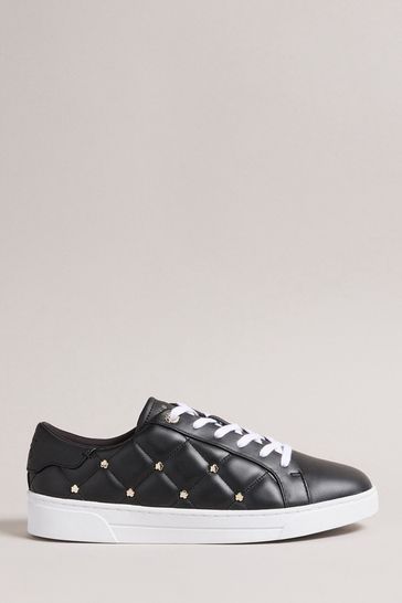 Ted Baker Libbin Black Quilted Trainers With Magnolia Studs