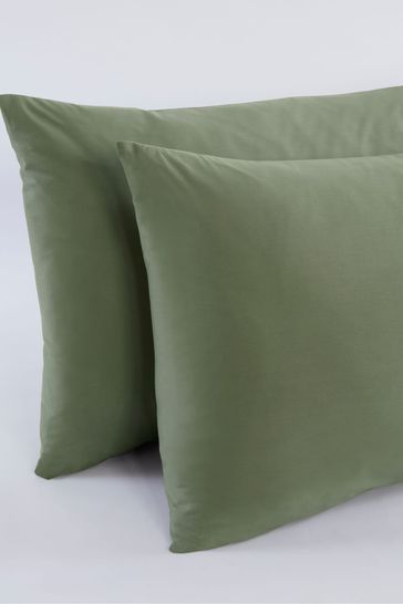 Set of 2 Green Pure Cotton 200 Thread Count Percale Pillowcases