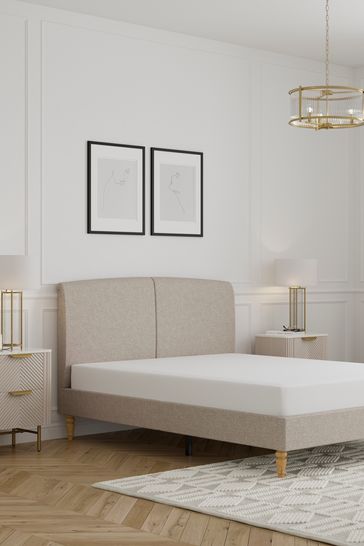 Tweedy Plain Mid Natural Hove Upholstered Bed Frame