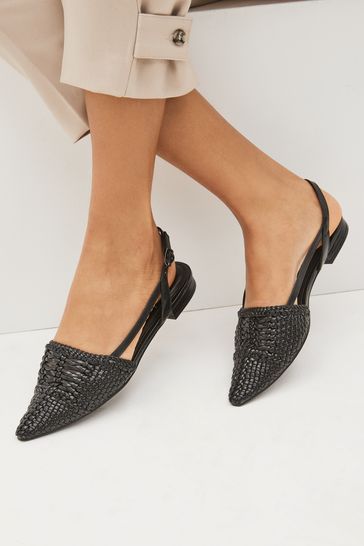 Black Forever Comfort® Weave Slingback Flat Shoes
