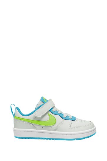 Nike White/Blue/Lime Junior Court Borough Low Trainers