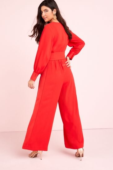 Buy Red Tailored Wide Leg Belted Jumpsuit from Next Luxembourg