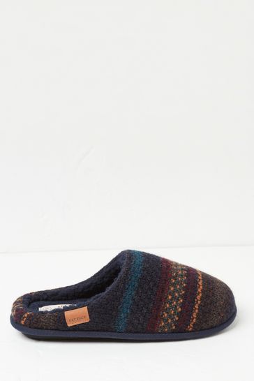 FatFace Blue Tommy Textured Knit Slippers