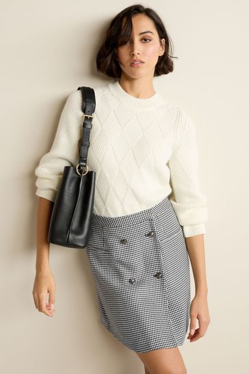 Black/White Buttoned Mini Skirt