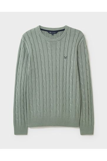 Crew Clothing Company Green Textured Cotton Casual Jumper