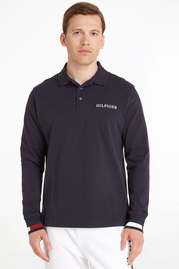 Tommy Hilfiger Blue Flag Logo Long Sleeve Polo Shirt
