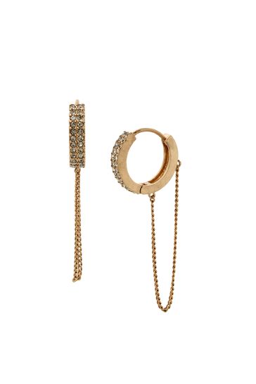 AllSaints Gold Tone Pave Chain Huggie Earrings