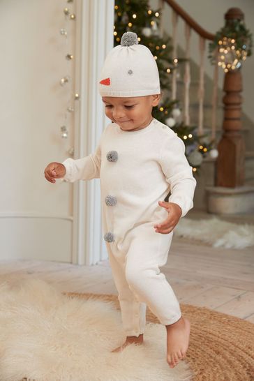 The White Company White Snowman Knitted Romper