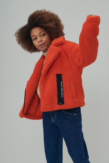 Calvin Klein Orange Short Teddy Borg Jacket