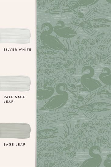 Laura Ashley Jade Green Swans Wallpaper