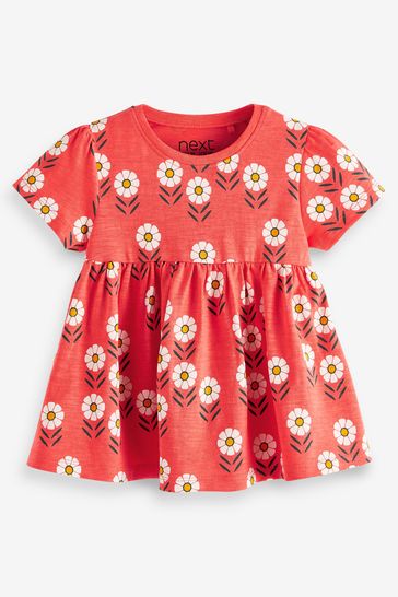 Red Geo Floral Cotton T-Shirt (3mths-7yrs)