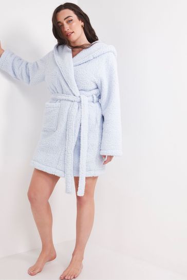 Simply Be Blue Pretty Secrets Short Sherpa Hooded Gown