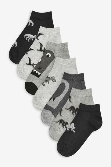 Pack de 7 pares de calcetines para entrenar de alto contenido en algodón monocromáticos con diseño de dinosaurio