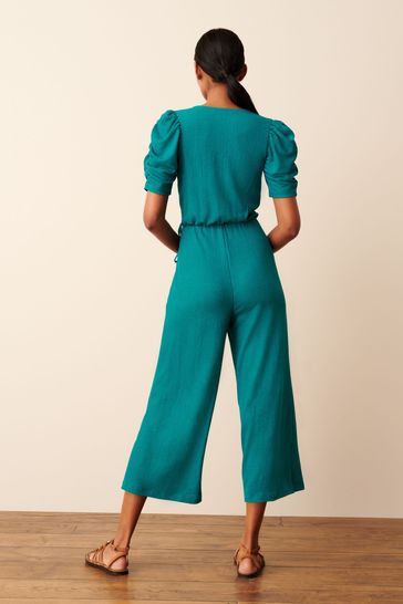 Buy Teal Blue V Neck Short Sleeve Jumpsuit from Next Luxembourg