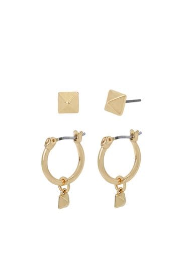 AllSaints Gold Tone Stud And Huggie Earring Set