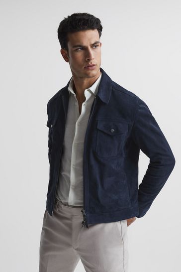 Royal blue cheap suede jacket