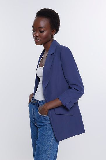 Navy casual blazer sales