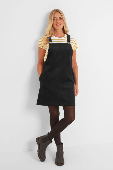 TOG24 Womens Black Bridget Corduroy Pinafore Dress