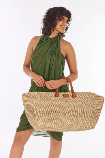 OSPREY LONDON Natural The Kusuka Large Rectangular Woven Basket Bag