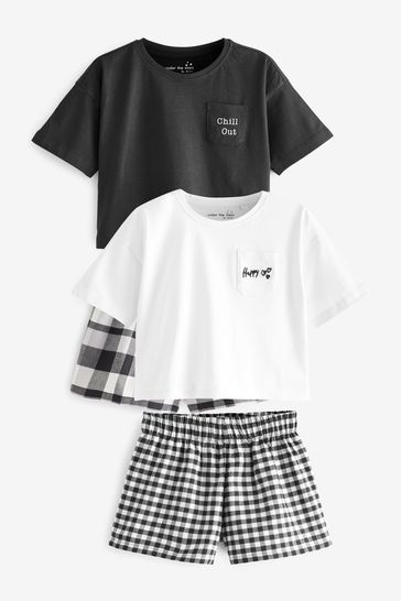 Black/White Check Woven 2 pack Short Pyjamas (3-16yrs)