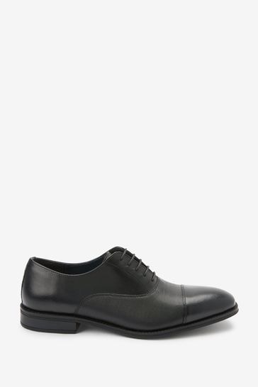 Black Leather Oxford Toe Cap Shoes