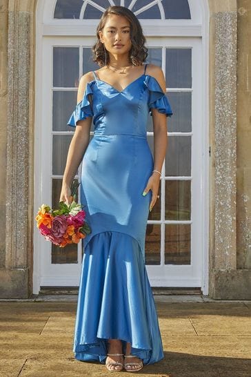 Blue satin bodycon sales