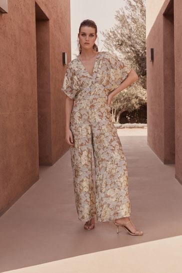 Buy Brown Gold Sparkle Batwing Wide Leg Jumpsuit from Next Estonia
