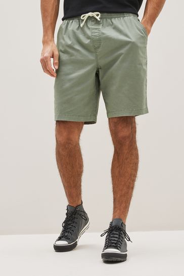 Khaki Green Drawstring Waist Shorts with Stretch