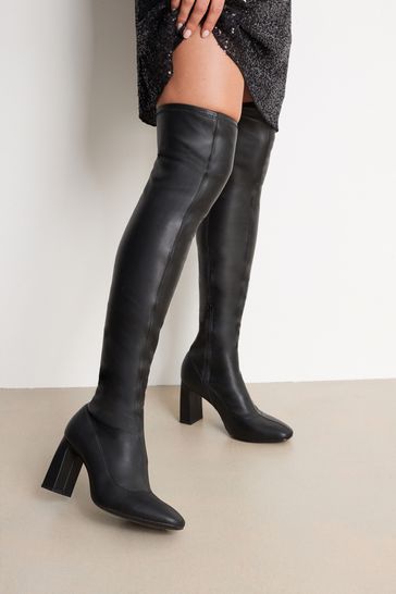 Buy Black Round Toe Over The Knee Sock Boots from Next Netherlands