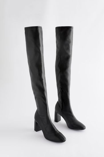 Black round toe hotsell over the knee boots