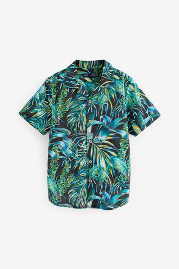 Navy Blue Hawaiian Printed Short Sleeve Shirt (3-16yrs)