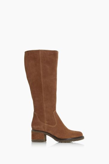 Dune London Teds Brown Block Heel Knee High Boots